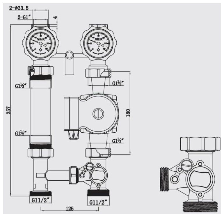 Насосная группа с трехходовым термостатическимесительным клапаном 1 1/2 без насоса ViEiR