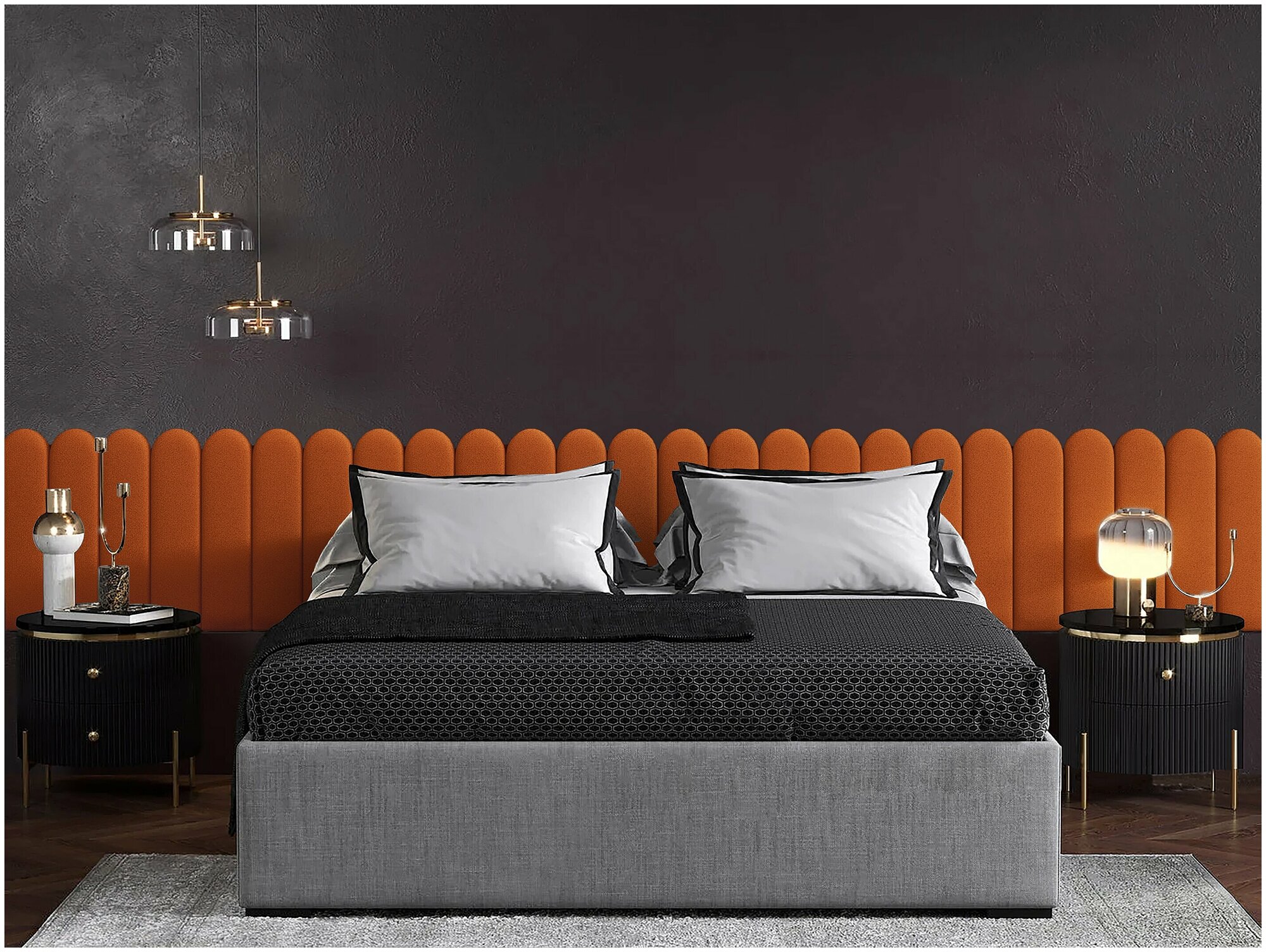 Мягкое изголовье кровати Velour Orange 15х60R см 2 шт. - фотография № 2