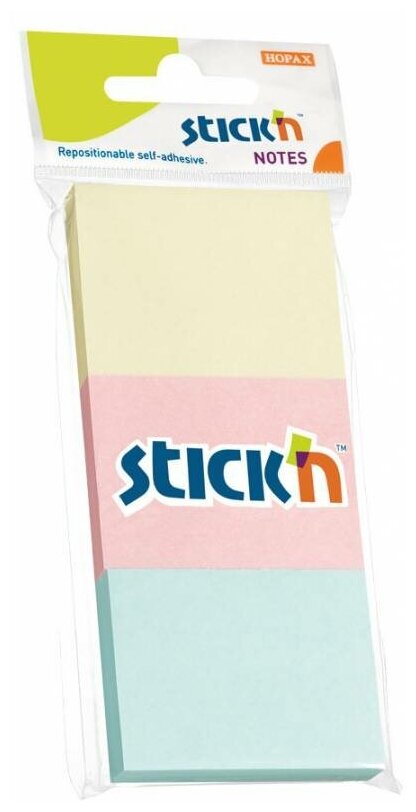 Блок самоклеящийся бумажный Stick`n 21126 38x51 мм 100лист. 70г/м2 пастель