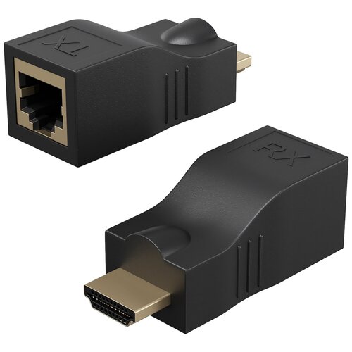 HDMI удлинитель по витой паре GSMIN адаптер RJ-45 CAT-5e/6 до 30м (Черный) удлинитель hdmi активный по витой паре rj45