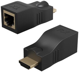 HDMI удлинитель по витой паре GSMIN адаптер RJ-45 CAT-5e/6 до 30м (Черный)