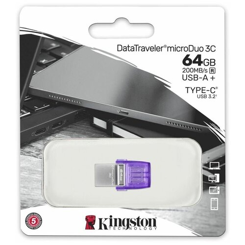 Флешка USB Kingston DataTraveler microDuo 3C 64ГБ, USB3.0, фиолетовый [dtduo3cg3/64gb]