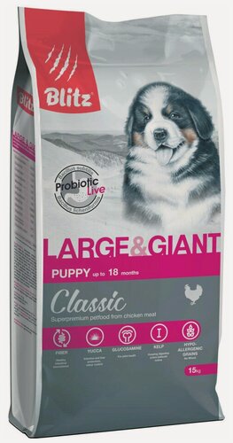 Изображение товара Blitz Classic Puppy Large & Gian сухой корм для щенков крупных и гигантских пород, с курицей - 15 кг