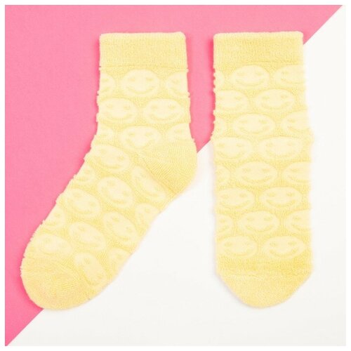 KAFTAN Носки для девочки махровые KAFTAN «Смайлики», размер 16-18 см, цвет жёлтый