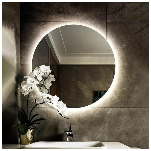 Зеркало настенное с подсветкой парящее круглое 100*100 см для ванной холодный свет 6000 К сенсорное управление