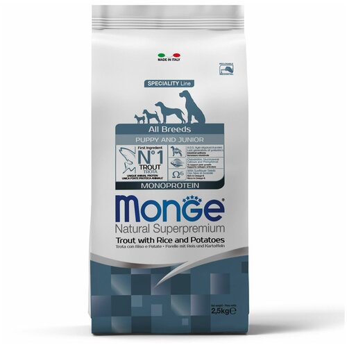 Monge Dog Speciality Line Monoprotein для щенков всех пород форель с рисом и картофелем 2,5 кг