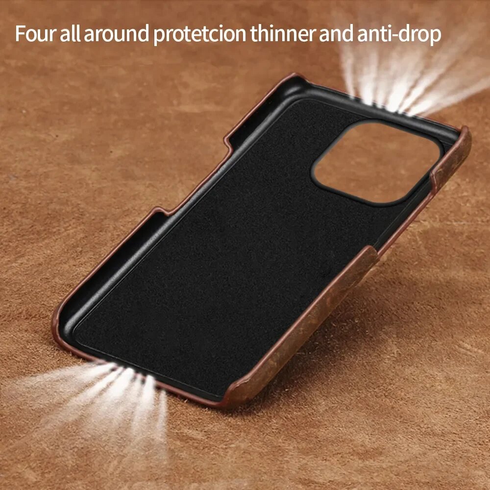 Натуральный кожаный чехол Crazy Horse для iPhone 15 16 Pro Max 14 Plus 13 12 11 PULL-UP из воловьей кожи, матовый винтажный бронированный чехол для телефона, Deep Brown, For iPhone 16 ProMax — фото 1
