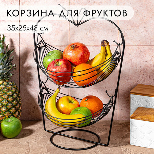 Корзина ваза для фруктов фруктовница 35х255х48 см El Casa Черная двухъярусная 1530₽