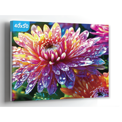 Алмазная мозаика на подрамнике Разноцветная хризантема 40х50 Полная выкладка 929₽