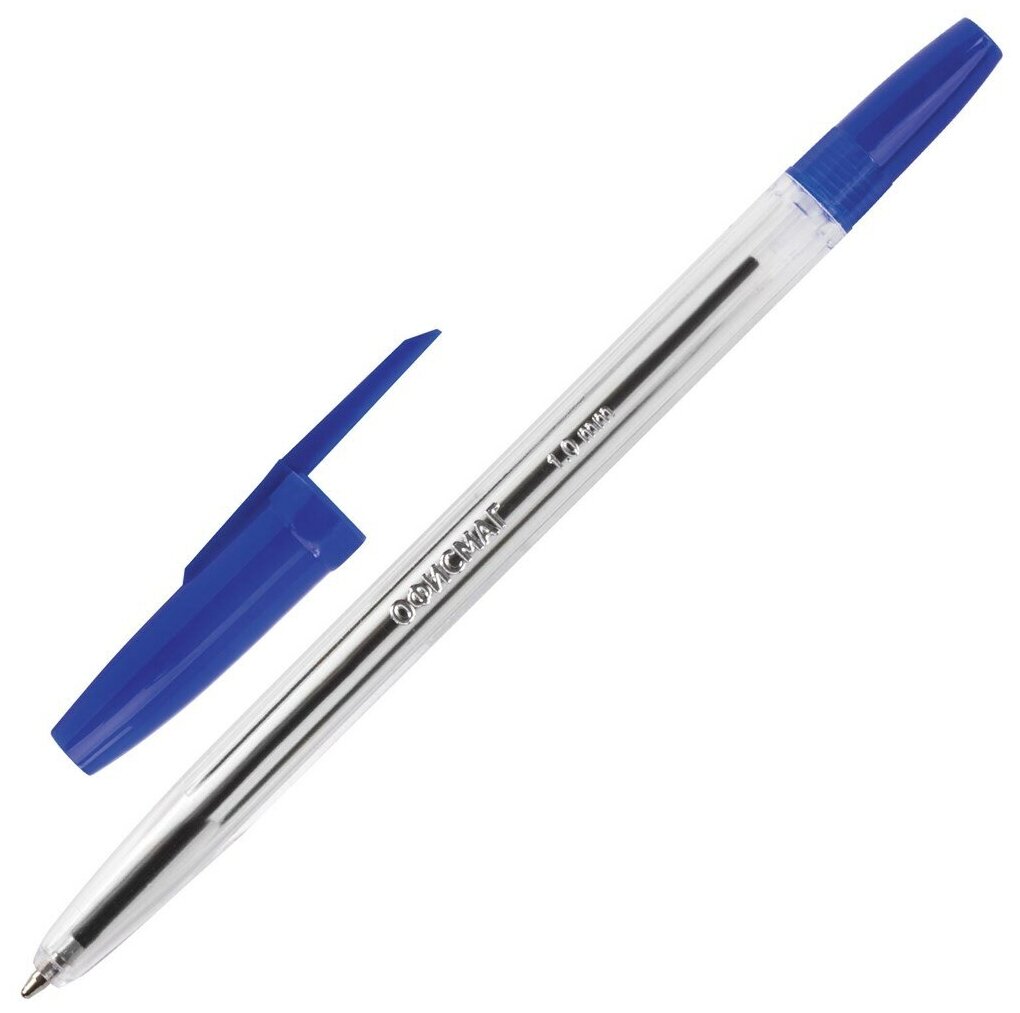 Ручка шариковая офисмаг "Line", синяя, корпус прозрачный, узел 1 мм, линия письма 0,5 мм, 50 шт.