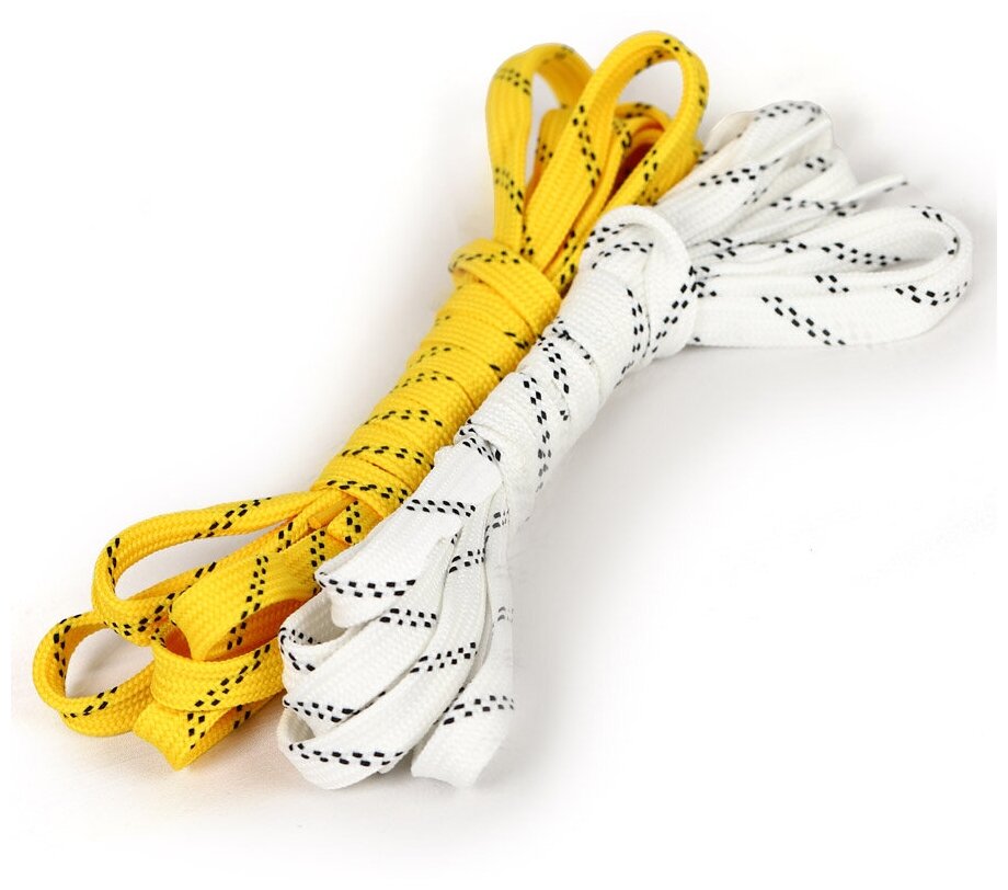 Шнурки хоккейные TBY 12-14 мм, белые, желтые, с черными точками, 244 см, 2 пары (001-10654) - фотография № 3