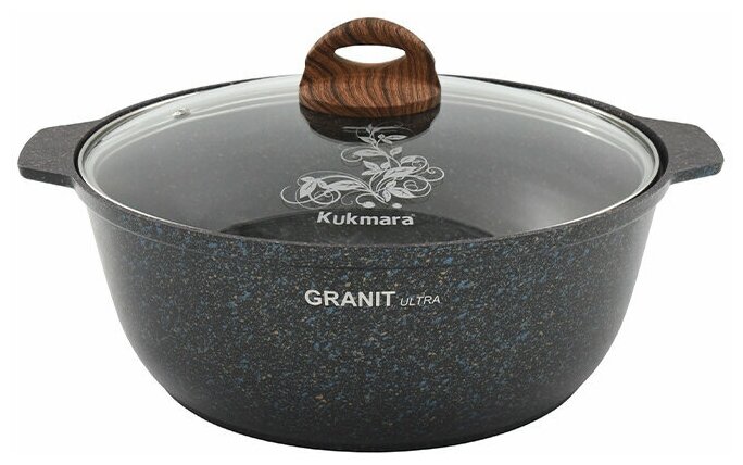 Кастрюля-жаровня 5л диаметром 28см со стекл. крышкой, АП линия "Granit ultra" (blue) — фото 1