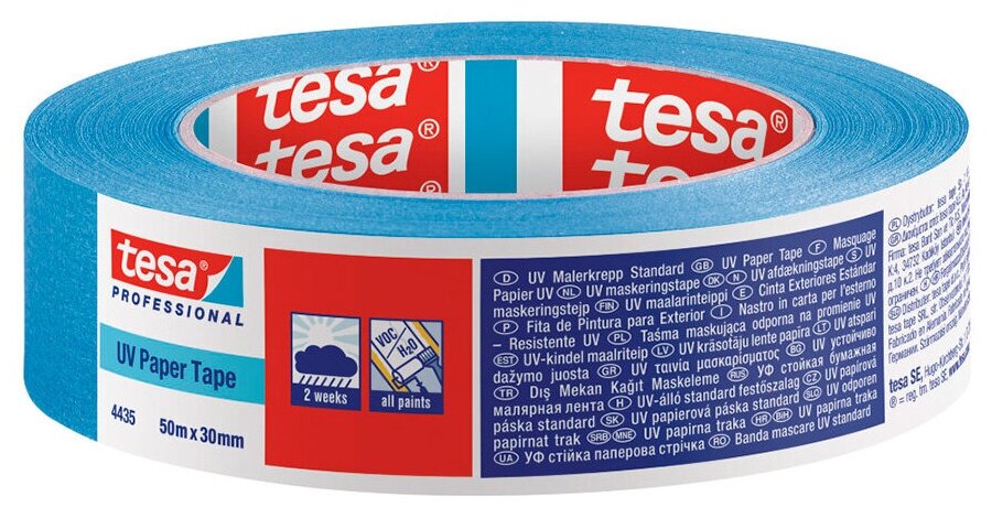 Лента малярная Tesa УФ-стойкая синяя 30 мм 50 м (2 недели) - фотография № 4