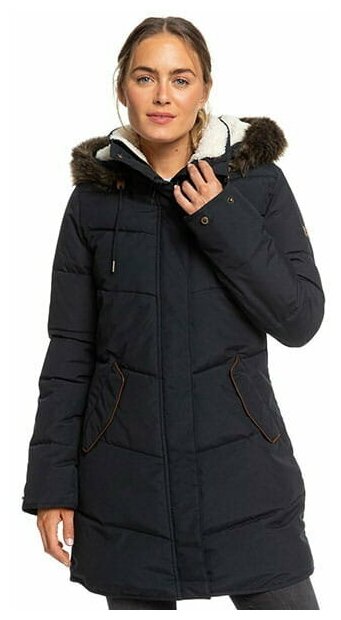 куртка  Roxy зимняя, силуэт прилегающий, карманы, подкладка, мембранная, манжеты, капюшон, несъемный капюшон, водонепроницаемая, размер XS, синий