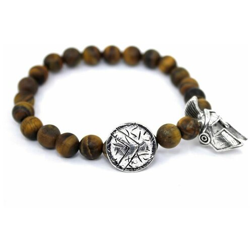 фото Handinsilver ( посеребриручку ) браслет из матового камня тигровый глаз 8мм со щитом и шлемом