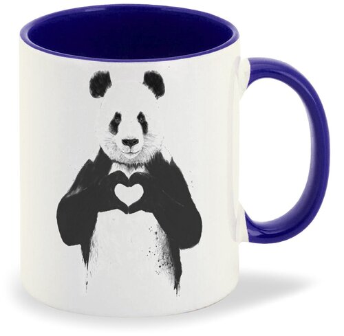 Кружка синий CoolPodarok Животные Панда с сердечком