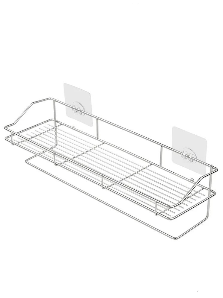 Металлическая полка в ванную для хранения вещей органайзер настенная самоклеющаяся серебренный 1 шт. - фотография № 2