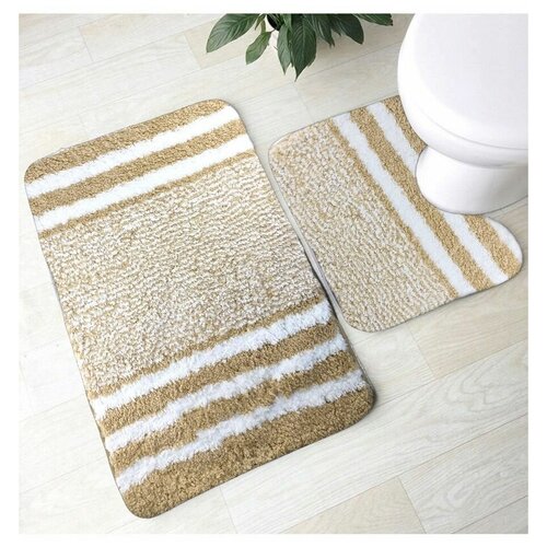 Комплект ковриков для ванной и туалета / коврики противоскользящие 50х80 см и 55х60 см HARVEX, бежевый