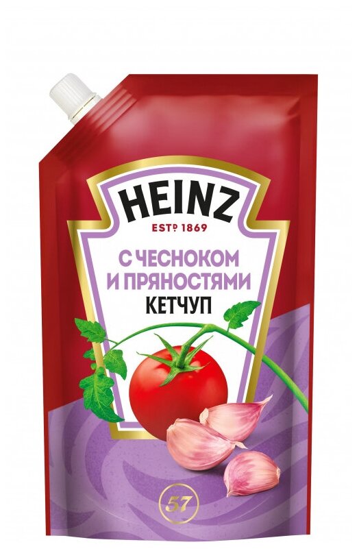 Кетчуп Heinz С чесноком и пряностями дой-пак, 320 г