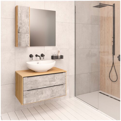 Мебель для ванной / Runo / Мальта 85 /дуб серый/ тумба с раковиной Гамма 56 / шкаф для ванной / зеркало для ванной