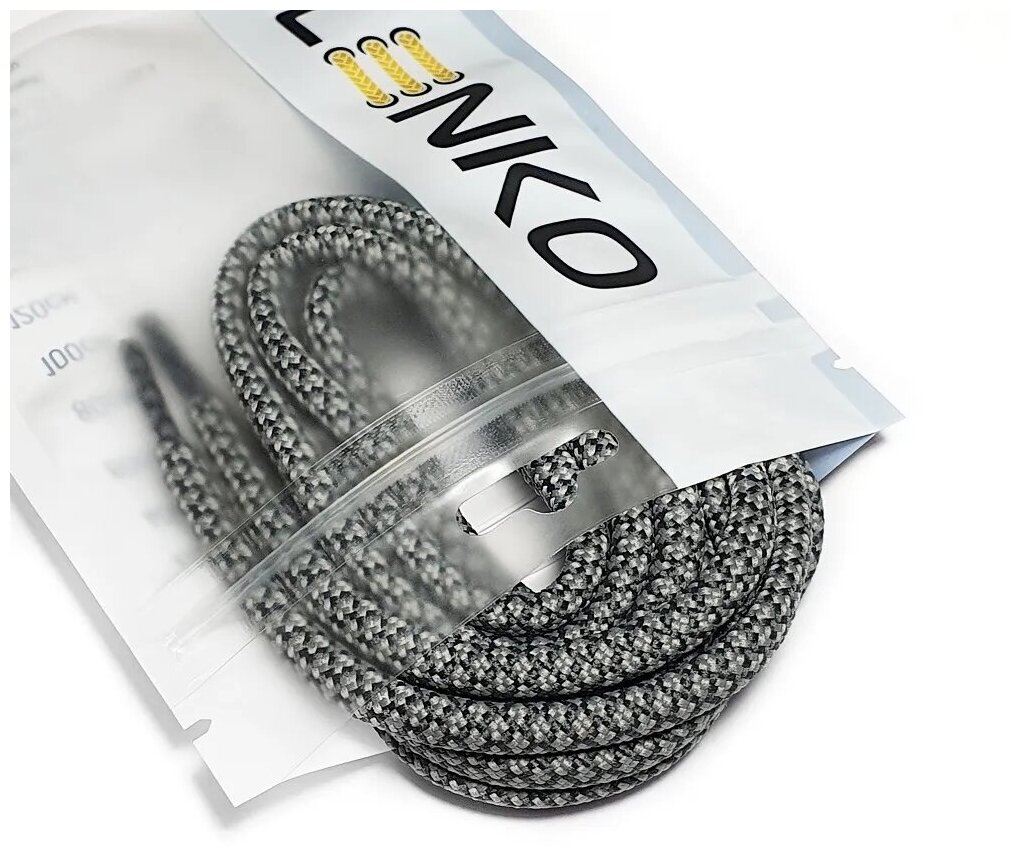 Шнурки для обуви LENKO для Изи Буст / Yeezy Boost серые с серым 100 см, 5 мм, 1 пара, полиэстер — фото 1