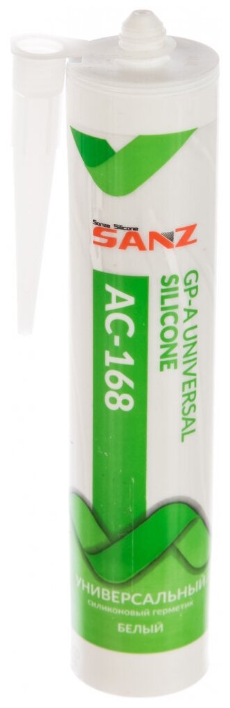 Универсальный силиконовый герметик SANZ АС-168 белый, 280 мл. 168-7394-W 16105879 - фотография № 1