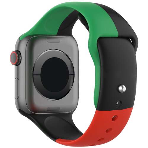 Ремешок для Apple watch 42/44/45(трехцветный,силиконовый, с кнопкой ) зеленый/черный/красный (iWatch Series 2, 3, 4, 5, 6,se, 7)
