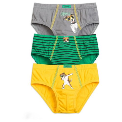 фото Трусы для мальчика pelican bulb3205-3, размер 2, серый/зеленый/желтый (серый/зеленый/желтый)