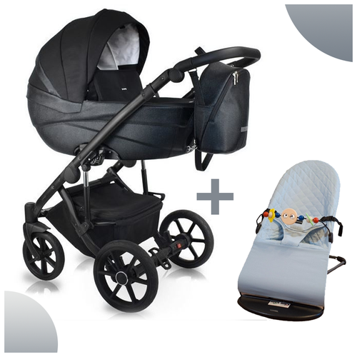 Коляска 2в1 Bexa IDEAL ID 11 черный+черная кожа с детским шезлонгом