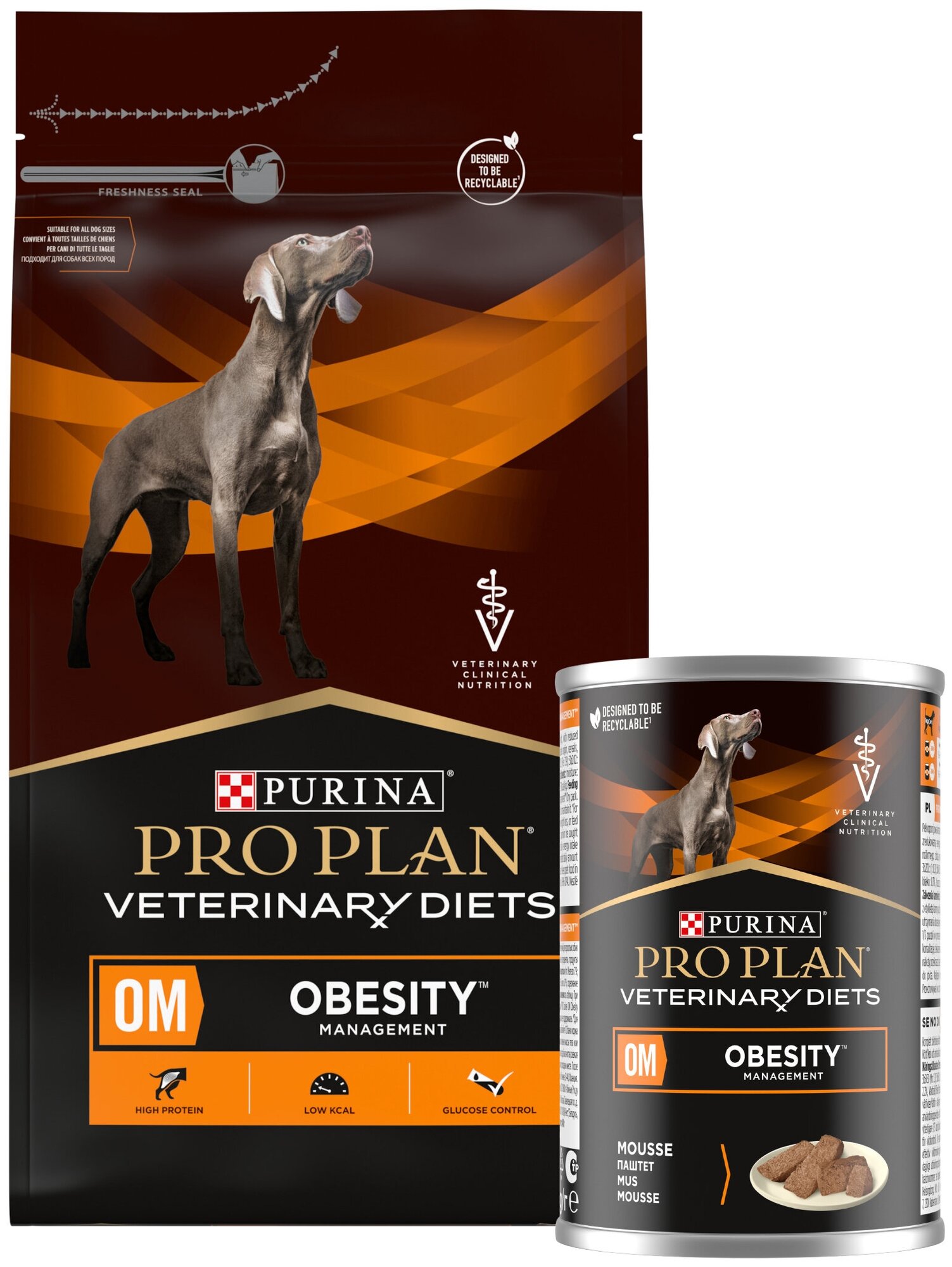 Сухой корм Pro Plan Veterinary diets OM корм для собак при ожирении, Пакет, 3 кг + Консерва, 400 г