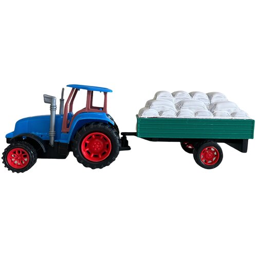 Детская игрушка трактор с зеленым прицепом + мешки с продовольствием