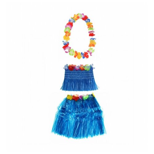 фото Гавайская юбка синяя 40 см, топ, ожерелье лея 96 см happy pirate