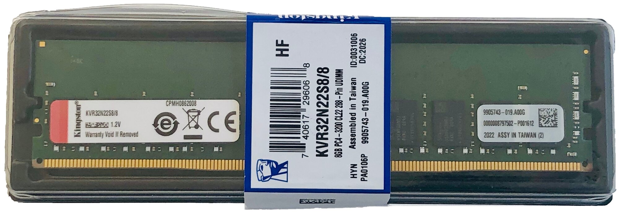 Оперативная память Kingston ValueRAM 8 ГБ DDR4 3200 МГц DIMM CL22 KVR32N22S8/8