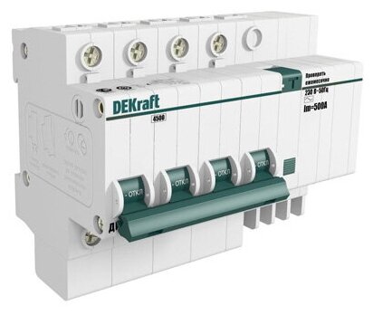 Дифференциальный автоматический выключатель ДИФ101 4 полюса, 25А, Тип AC, х-ка C, 30мА | код. 15022DEK | DEKraft (4шт. в упак.)