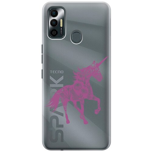 Силиконовый чехол на Tecno Spark 7 / Техно Спарк 7 с 3D принтом Floral Unicorn прозрачный чехол книжка на tecno spark 7 техно спарк 7 с 3d принтом floral unicorn золотистый