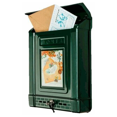 Альтернатива Ящик почтовый, пластиковый, «Декор», с замком, зелёный