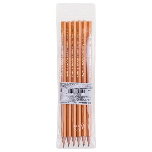 Набор чернографитных карандашей, KOH-I-NOOR, 6 шт/уп, 2B-2H, заточенные, шестигранные, в ПВХ упаковке набор карандашей чернографитовых 12 штук 2в 2н