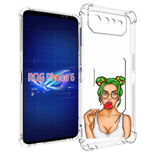 Чехол MyPads девушка-с-чупачупсом-в-виде-сердца женский для Asus ROG Phone 6 задняя-панель-накладка-бампер