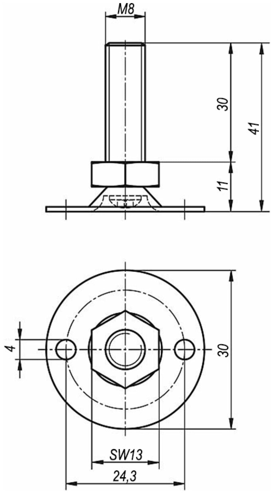 KIPP Регулируемая винтовая опора из стали M8X30 K067813008X030