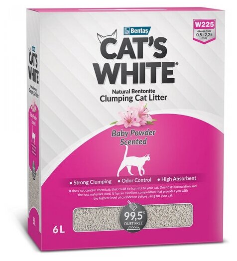 Комкующийся наполнитель Cat's White BOX Premium Baby Powder с ароматом детской присыпки для кошачьего туалета (6л) - фотография № 8