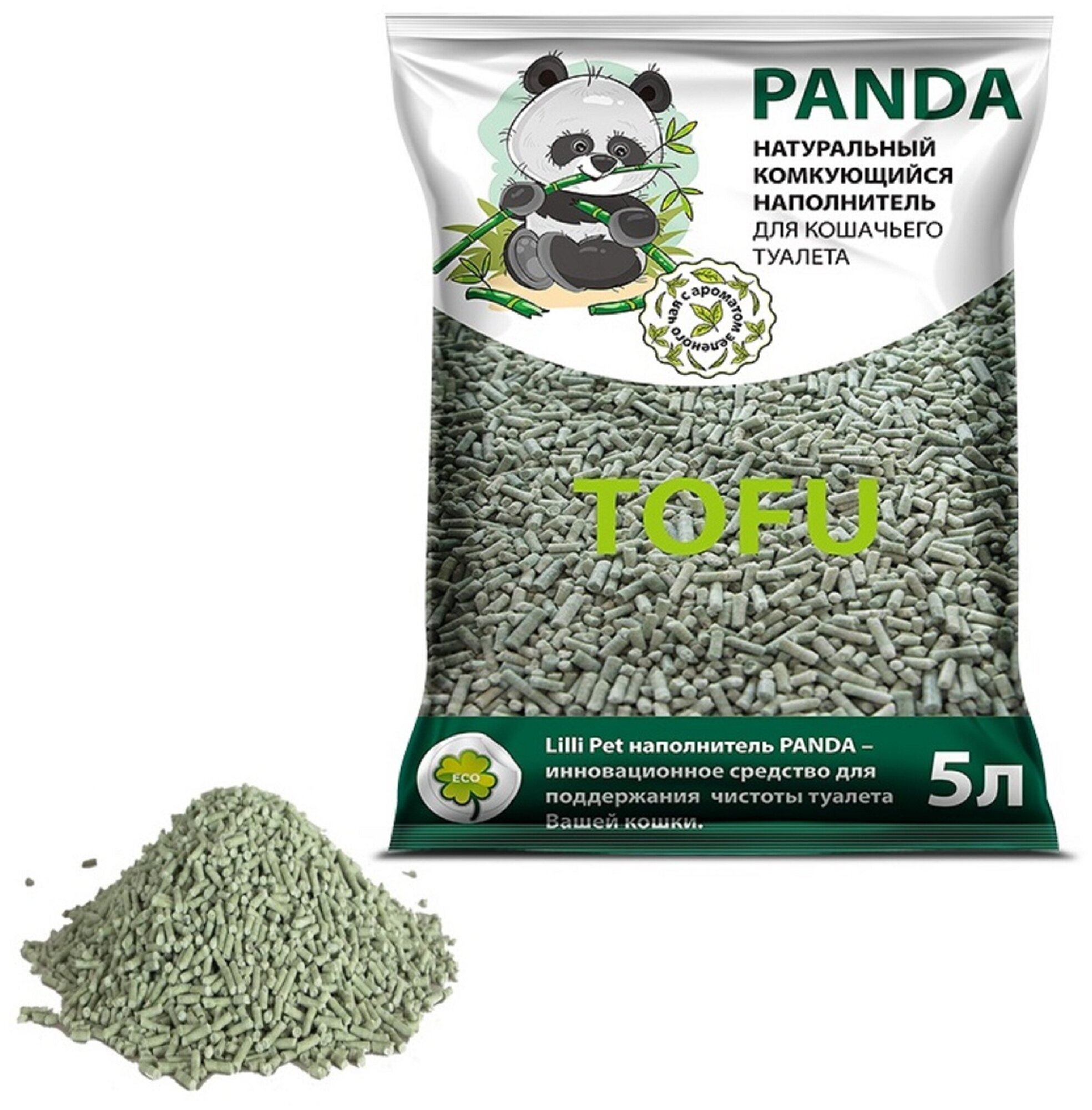 Наполнитель Panda из Тофу с ароматом зеленого чая 15л - фотография № 2
