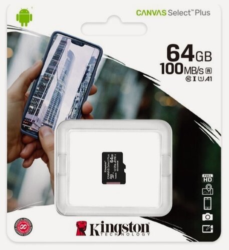 Изображение товара Карта памяти Kingston micro SDXC 64Gb Canvas Select Plus UHS-I U1 A1 (100/10 Mb/s)
