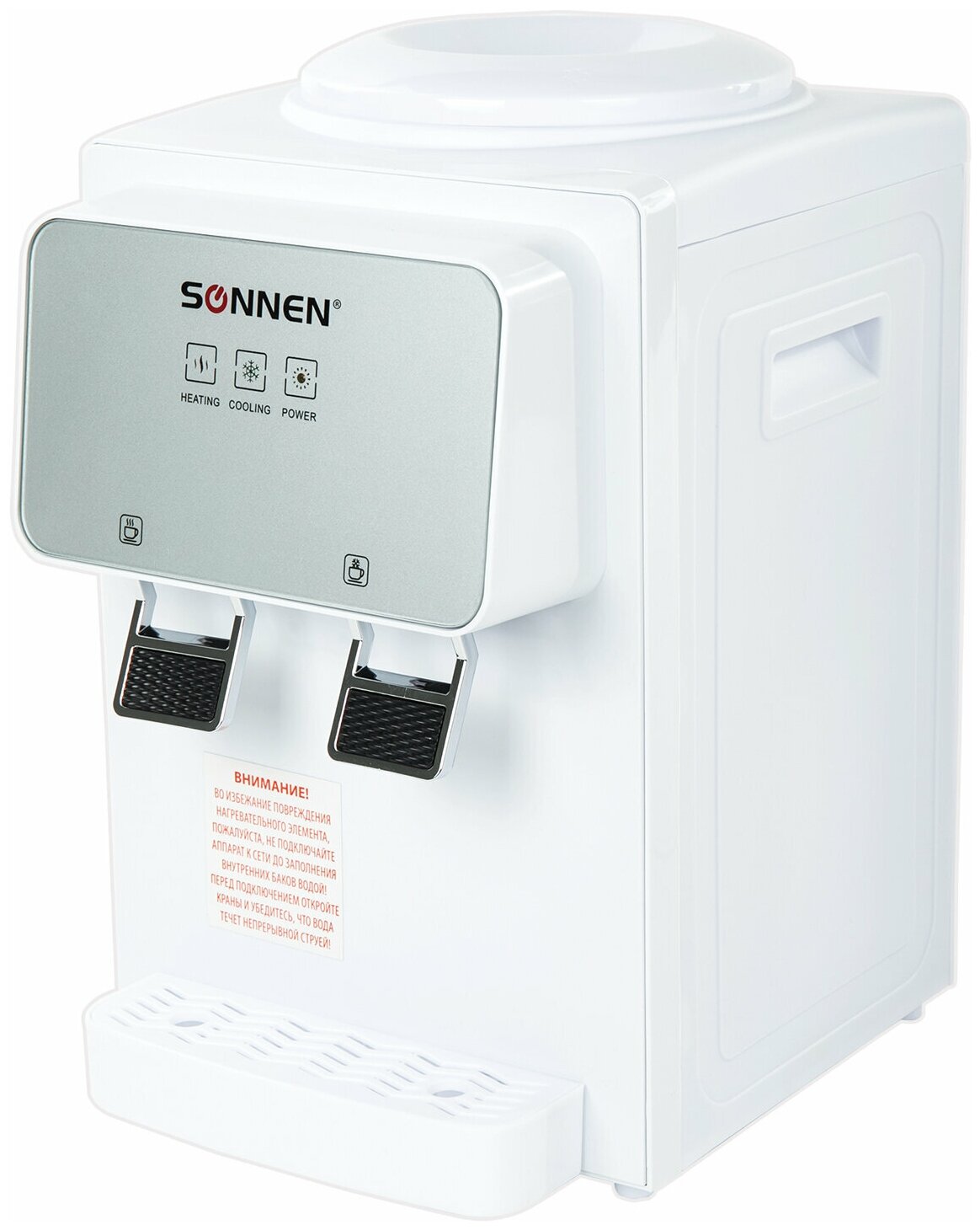 Кулер для воды SONNEN TSE-02WP, настольный, нагрев/охлаждение электронное, 2 крана, белый, 455622