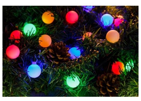 Светодиодная гирлянда Neon-night "Мультишарики" 5 м, диаметр 18 мм, 30 светодиодов, эффект смены цветов RGB, темно-зелёный провод