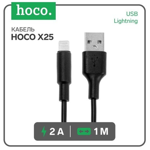 Кабель Hoco X25, Lightning - USB, 2 А, 1 м, PVC оплетка, чёрный