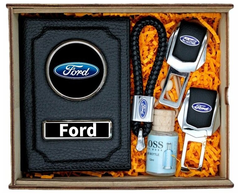Коробка подарочная деревянная набор женщине мужчине парню с крышкой наполнением необычный в машину Набор автомобилиста Ford Форд