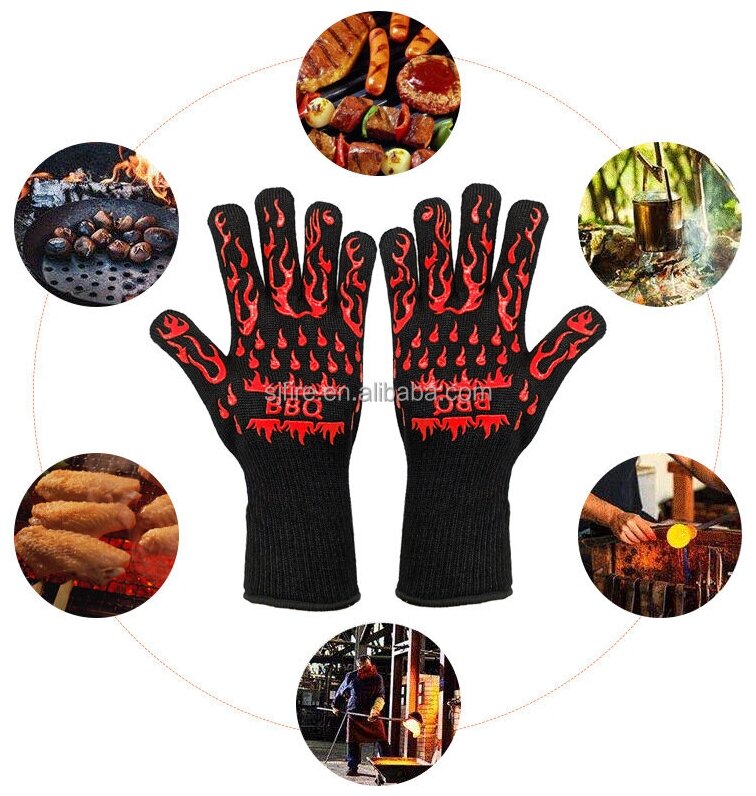 Термостойкие и жаропрочные перчатки- прихватки/для гриля, мангала, духовки, камина и барбекю, BBQ - фотография № 2