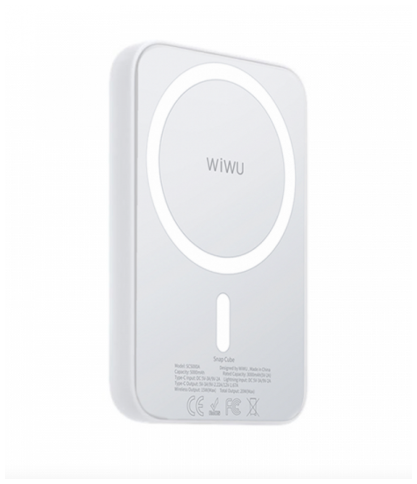 Магнитный аккумулятор WiWU Snap Cube Magnetic Wireless Power bank PD20W 5000mAh с беспроводной зарядкой 15W Белый