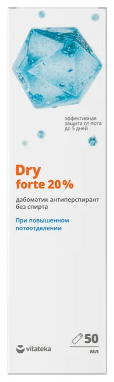 Витатека Драй Форте (Dry Forte) дабоматик от обильного потоотделения без спирта, антиперспирант против запаха пота водный 20% 50мл