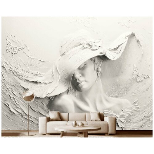 Фотообои на стену флизелиновые 3D Модный Дом Красотка в стильной шляпке 400x300 см (ШxВ), фотообои скульптура, искусство